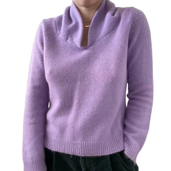 Vintage Rafella Womens Lavender Angora Fluffy Blend Cowl Neck Sweater Sz M - Picture 6 of 9